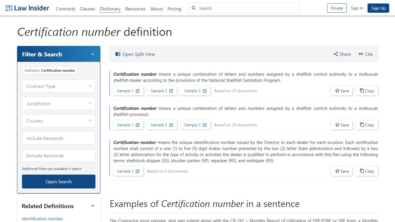 Certification number Definition | Law Insider