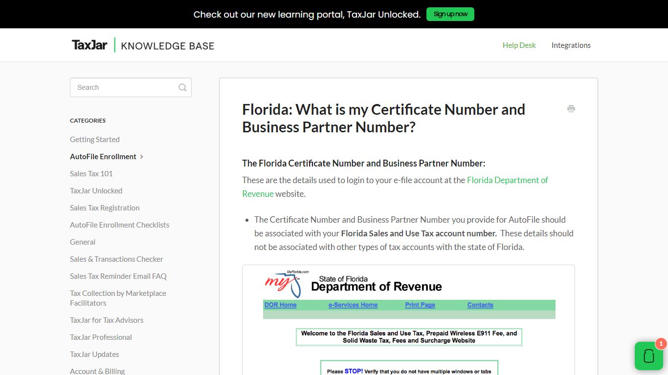 Florida: What is my Certificate Number and Business Partner Number ...